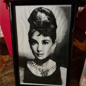 Chic Black and White Framed Audrey Hepburn Portrait